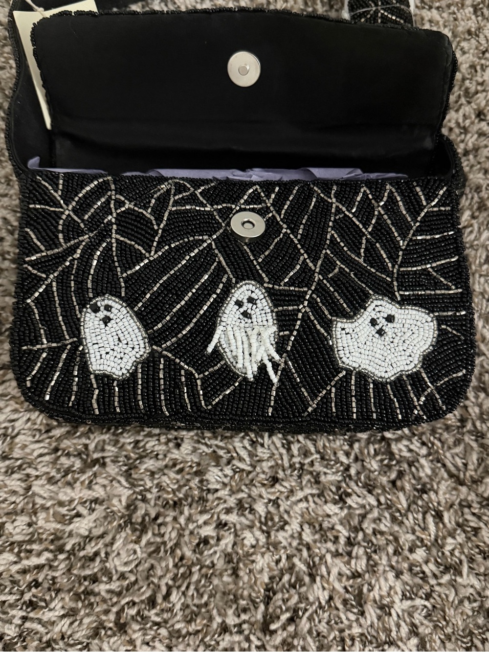 Beaded Black Ghost Motif Shoulder Bag - Picture 5 of 7